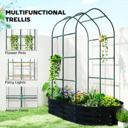 Outsunny 5 X 3 X 6Ft Galvanised Raised Garden Bed With Trellis, Dark Grey - thumbnail 5