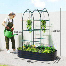 Outsunny 5 X 3 X 6Ft Galvanised Raised Garden Bed With Trellis, Dark Grey - thumbnail 3