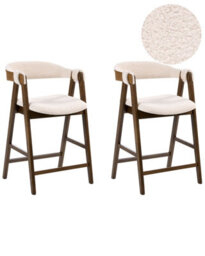 Wyld And Coco Beige Boucle Bar Chair With Rubberwood Legs, Retro Traditional Design, W52 X D62 X H88Cm - thumbnail 3