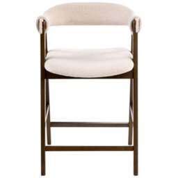 Wyld And Coco Beige Boucle Bar Chair With Rubberwood Legs, Retro Traditional Design, W52 X D62 X H88Cm - thumbnail 1
