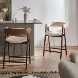 Wyld And Coco Beige Boucle Bar Chair With Rubberwood Legs, Retro Traditional Design, W52 X D62 X H88Cm - thumbnail 2