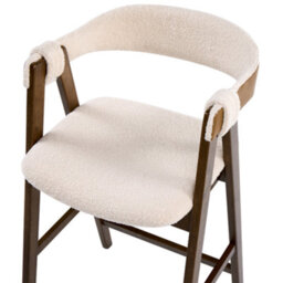 Wyld And Coco Beige Boucle Bar Chair With Rubberwood Legs, Retro Traditional Design, W52 X D62 X H88Cm - thumbnail 8