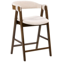 Wyld And Coco Beige Boucle Bar Chair With Rubberwood Legs, Retro Traditional Design, W52 X D62 X H88Cm - thumbnail 6