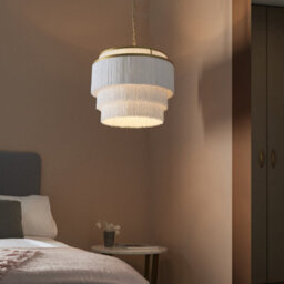 Luminosa Lighting Luminosa Varese 3 Light Ceiling Pendant Matt Gold Paint & White Tassels - thumbnail 3