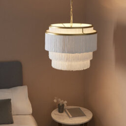 Luminosa Lighting Luminosa Varese 3 Light Ceiling Pendant Matt Gold Paint & White Tassels - thumbnail 4