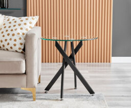 Furniturebox Novara Round Tempered Glass Side End Table With Angled Starburst Black Metal Legs For Modern Industrial Living Room - thumbnail 2