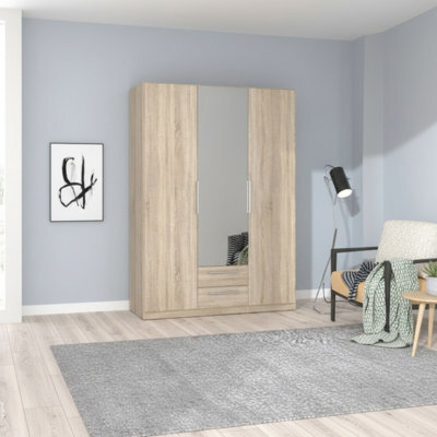 Cadixo Oak Sonoma Sliding Door Wardrobe Modern Bedroom Storage With Mirror Shelves Hanging Rails - image 1