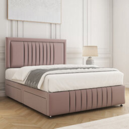 Bsspoke Lily Divan Bed Set Pink Plush Velvet 24Inch Headboard & Footboard & 2 Drawers Same Side & Mattress In All Sizes - thumbnail 3