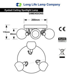 Long Life Lamps Company Matt White 3 Way Adjustable Eyeball Ceiling Spotlight Gu10 - thumbnail 2