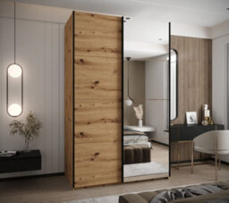 Arte Modern Trosa Iii Sliding Door Wardrobe H2450mm W1600mm D640mm Mirrored Door, Ten Shelves, Hanging Rail, Oak Artisan - thumbnail 2