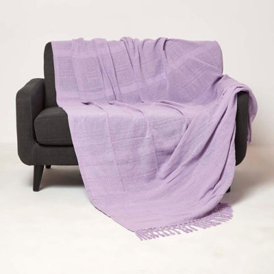 Homescapes Kashi Lilac Cotton Throw With Tassels 225 X 360 Cm - image 1