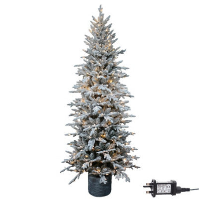 Shatchi 4Ft/1.2M Pre Lit Piedmont Pine Snow Flocked Christmas Tree With 90 Warm White Led - image 1