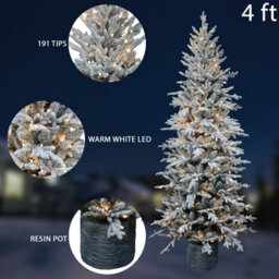 Shatchi 4Ft/1.2M Pre Lit Piedmont Pine Snow Flocked Christmas Tree With 90 Warm White Led - thumbnail 3