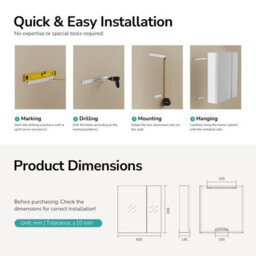 Emke Double Door Bathroom Mirror Cabinet 65X50Cm, Adjustable Glass Shelves, Concealed Handles & Door-Back Storage Unit - thumbnail 5