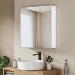 Emke Double Door Bathroom Mirror Cabinet 65X50Cm, Adjustable Glass Shelves, Concealed Handles & Door-Back Storage Unit - thumbnail 1