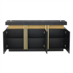 Abrihome 140Cm Black & Gold Buffet Cabinet With Faux Marble Top, 3 Doors & Adjustable Shelves, For Living Room & Kitchen - thumbnail 5