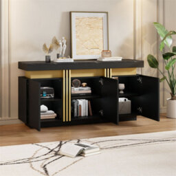 Abrihome 140Cm Black & Gold Buffet Cabinet With Faux Marble Top, 3 Doors & Adjustable Shelves, For Living Room & Kitchen - thumbnail 8