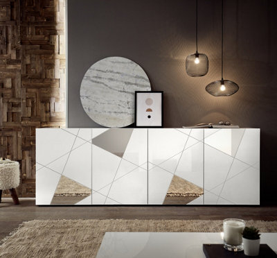 FurniComp LTD Furnicomp Giulia 4 Door White Gloss Sideboard With Mirrors - image 1