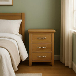 Home Furniture Group Oakcroft Swr7 Rustic Light Wood 3-Drawer Bedside Table Fully Assembled Cabinet With Silver Metal Handles - thumbnail 6