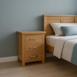 Home Furniture Group Oakcroft Swr7 Rustic Light Wood 3-Drawer Bedside Table Fully Assembled Cabinet With Silver Metal Handles - thumbnail 7