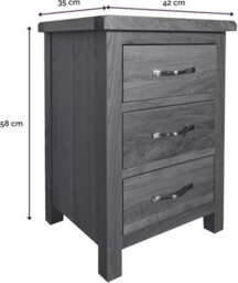 Home Furniture Group Oakcroft Swr7 Rustic Light Wood 3-Drawer Bedside Table Fully Assembled Cabinet With Silver Metal Handles - thumbnail 2