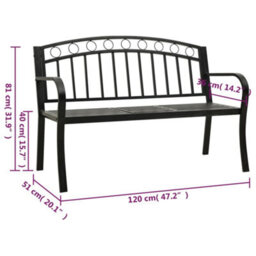 Berkfield Garden Bench With Table Black 120 Cm Steel - thumbnail 7
