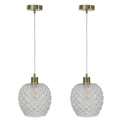 First Choice Lighting Set Of 2 Baine - Clear Textured Glass With Satin Brass Pendant Fitting - image 1