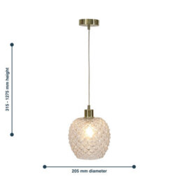 First Choice Lighting Set Of 2 Baine - Clear Textured Glass With Satin Brass Pendant Fitting - thumbnail 8
