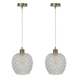 First Choice Lighting Set Of 2 Baine - Clear Textured Glass With Satin Brass Pendant Fitting - thumbnail 1