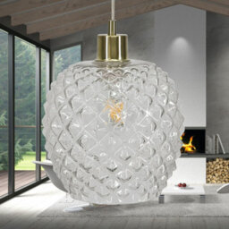 First Choice Lighting Set Of 2 Baine - Clear Textured Glass With Satin Brass Pendant Fitting - thumbnail 4