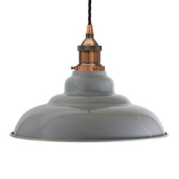 French Grey St Edmund's Painted Dome Pendant Light With Antique Copper Lamp Holder And Black Twisted Cable - Se Home - thumbnail 1