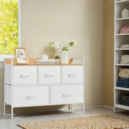 Ledrem Chest Of Drawers, Bedroom Storage Cabinet With 5 Fabric Drawers, 98.2 X 29 X 70 Cm, Cloud White - thumbnail 3