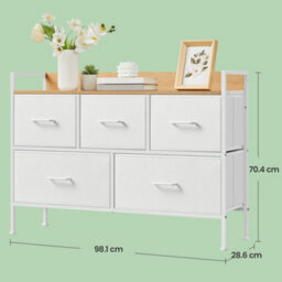 Ledrem Chest Of Drawers, Bedroom Storage Cabinet With 5 Fabric Drawers, 98.2 X 29 X 70 Cm, Cloud White - thumbnail 6
