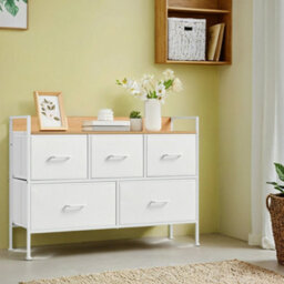 Ledrem Chest Of Drawers, Bedroom Storage Cabinet With 5 Fabric Drawers, 98.2 X 29 X 70 Cm, Cloud White - thumbnail 2