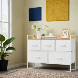 Ledrem Chest Of Drawers, Bedroom Storage Cabinet With 5 Fabric Drawers, 98.2 X 29 X 70 Cm, Cloud White - thumbnail 1