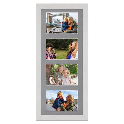 AK Frames 50X20Cm White Ash Modern Multi Photo Frame With Mid Grey Mount - Holds 4 Apertures (4X) 6X4 Photos - image 1
