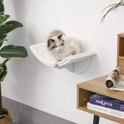 Pawhut Wood Cat Shelves, Wall-Mounted Cat Shelter, Curved Kitten Bed, White - image 1