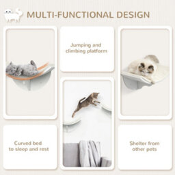 Pawhut Wood Cat Shelves, Wall-Mounted Cat Shelter, Curved Kitten Bed, White - thumbnail 7