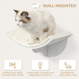 Pawhut Wood Cat Shelves, Wall-Mounted Cat Shelter, Curved Kitten Bed, White - thumbnail 4