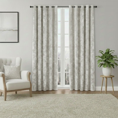 Crushed Velvet Eyelet Curtains Luxurious Finish For Contemporary Homes Cream - image 1