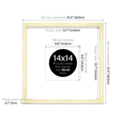 "14X14"" Gold Picture Frame - 14X14"" Square Frame With 10X10"" Mount For 14X14""/10X10"" Pictures Art Deco Style Room Decor, 1 Pack" - thumbnail 2