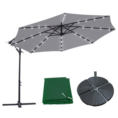 Sundaze 3M Grey Hanging Banana Cantilever Parasol Umbrella With Led Lights, Base Weights & Cover - image 1