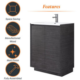 Plum&clay Matterhorn Dark Oak Floor Standing Bathroom Vanity Unit With White Basin (W)600mm (H)850mm - thumbnail 5
