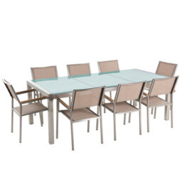 Beliani Garden Dining Set 8 Seater Grosseto Cracked Glass Transparent/ Beige - thumbnail 1
