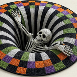 3D Halloween Rug, Novelty Ghost Skeleton 3D Optical Illusion Rugs Mat Home Decor - thumbnail 3