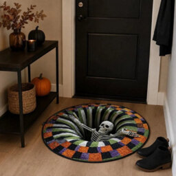 3D Halloween Rug, Novelty Ghost Skeleton 3D Optical Illusion Rugs Mat Home Decor - thumbnail 4