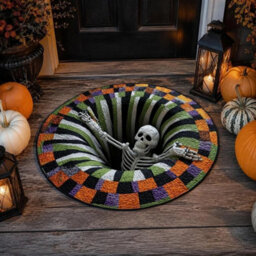 3D Halloween Rug, Novelty Ghost Skeleton 3D Optical Illusion Rugs Mat Home Decor - thumbnail 5