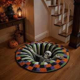 3D Halloween Rug, Novelty Ghost Skeleton 3D Optical Illusion Rugs Mat Home Decor - thumbnail 6