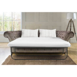 Chesterfield 3 Seater Sofa Bed Perla Illusions Grey Fabric Chrome Feet Stud In Balmoral Style
