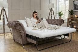 Chesterfield 3 Seater Sofa Bed Perla Illusions Grey Fabric Chrome Feet Stud In Balmoral Style - thumbnail 2
